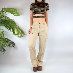 Vintage Y2K Gorpcore Low Rise Indie Grunge Khaki Bootcut Cargo Pants / Size: 8